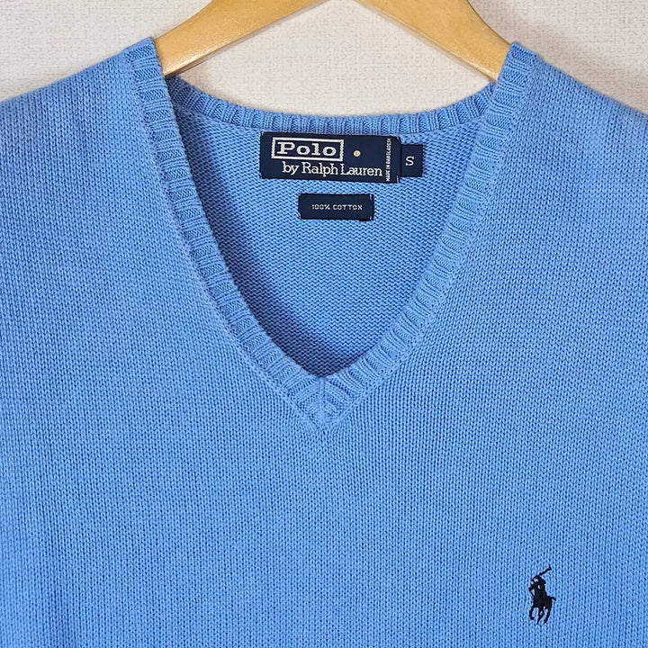 [BUNJANG] Polo Ralph Lauren V-Neck Knit Vest Sky Blue Size S / 폴로 랄프로렌 브이넥 니트 베스트 조끼 스카이블루 정품 S