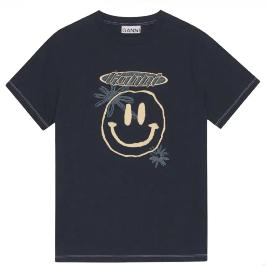 [BUNJANG] GANNI Flower T-Shirt Sky Captain L / [L] 가니 플라워 티셔츠 스카이 캡틴