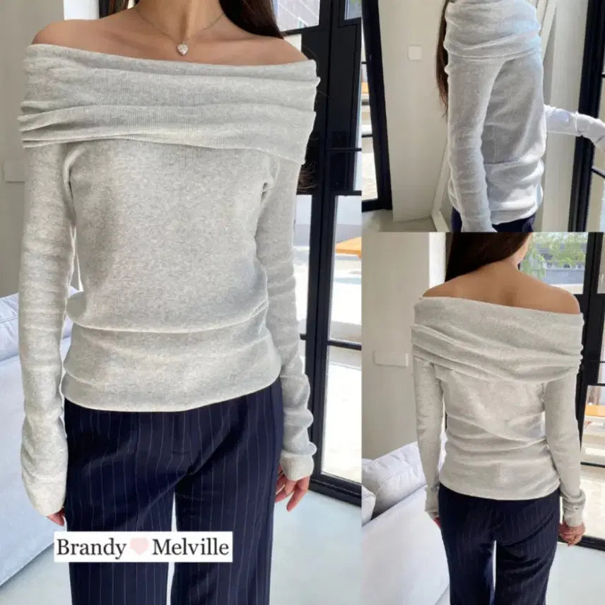 [BUNJANG] Brandy Melville Off-Shoulder Long Sleeve T-Shirt / [상태 상] 브랜디멜빌 오프숄더