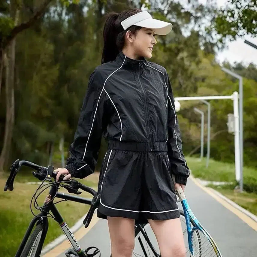 [BUNJANG] Black Training Shorts Set with White Line / 주말 할인)블랙 트레이닝 반바지 셋업