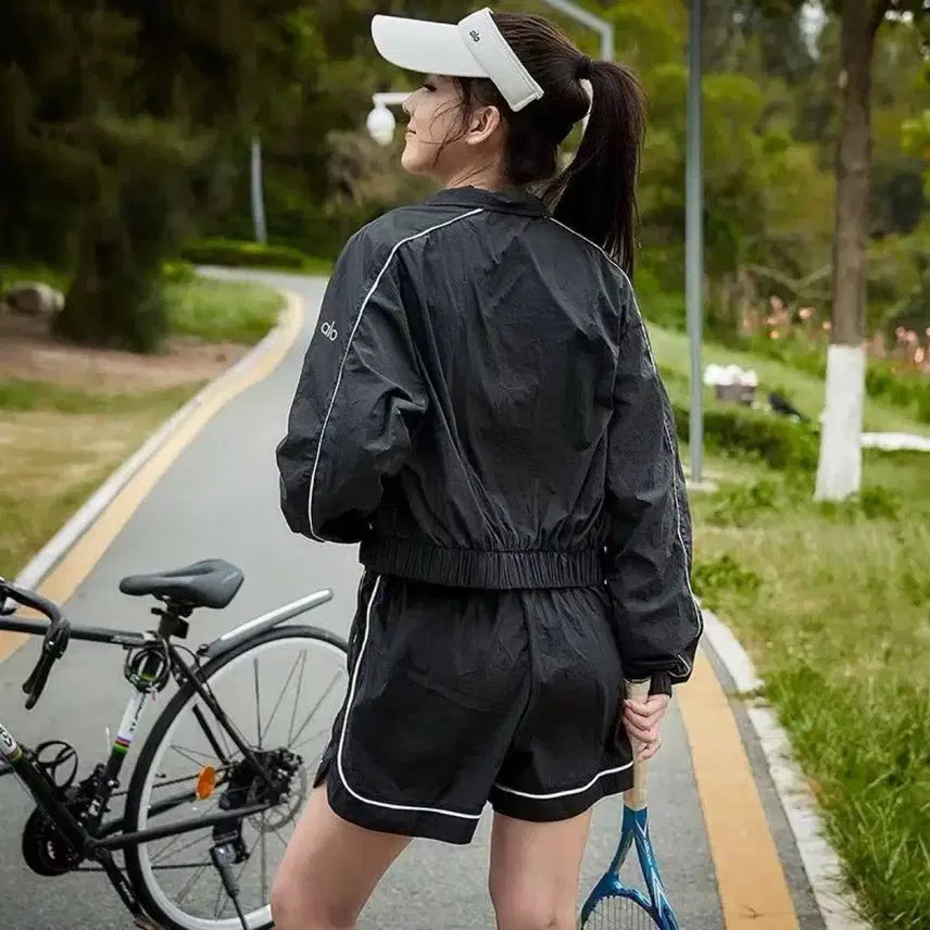 [BUNJANG] Black Training Shorts Set with White Line / 주말 할인)블랙 트레이닝 반바지 셋업