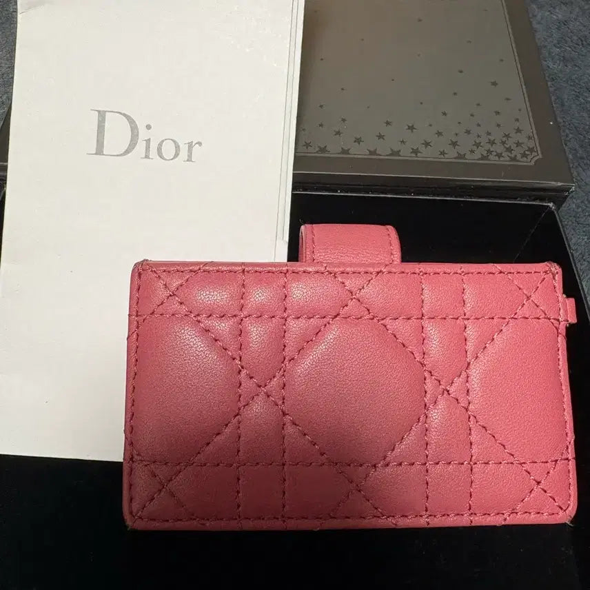 [BUNJANG] Dior Lady Dior Card Wallet + Keychain / 디올 레이디 디올 카드지갑 로즈 + 키링