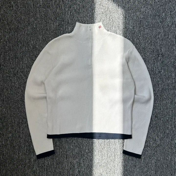 [BUNJANG] Polo Jeans American Flag Neck Logo Crop Half-Zip Knit / 폴로 진스 성조기 넥 로고 크롭 하프집업 니트