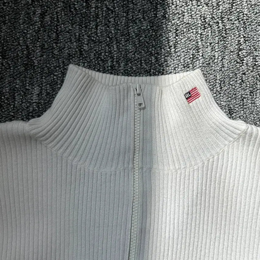 [BUNJANG] Polo Jeans American Flag Neck Logo Crop Half-Zip Knit / 폴로 진스 성조기 넥 로고 크롭 하프집업 니트