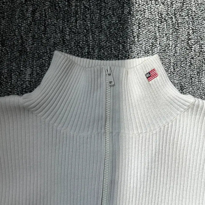 [BUNJANG] Polo Jeans American Flag Neck Logo Crop Half-Zip Knit / 폴로 진스 성조기 넥 로고 크롭 하프집업 니트