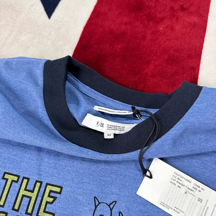 [BUNJANG] F/CE Cat Print Oversized Ringer T-Shirt / F/CE / 블루컬러 캣 프린팅 오버사이즈 반팔 링거티/M사이즈 새상품팜