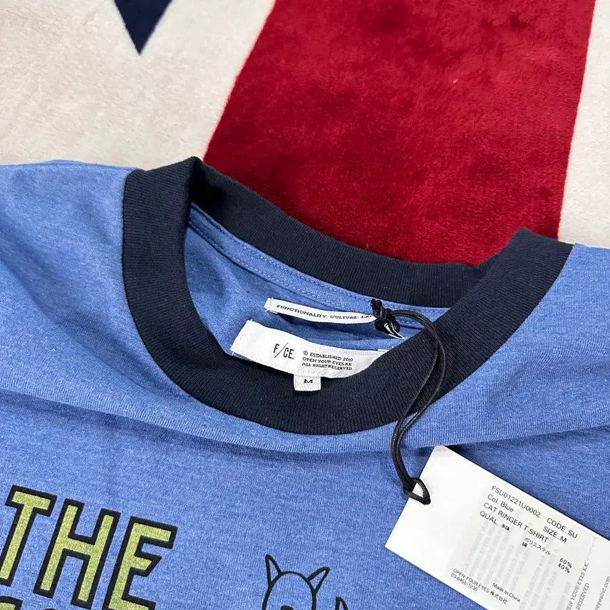 [BUNJANG] F/CE Cat Print Oversized Ringer T-Shirt / F/CE / 블루컬러 캣 프린팅 오버사이즈 반팔 링거티/M사이즈 새상품팜