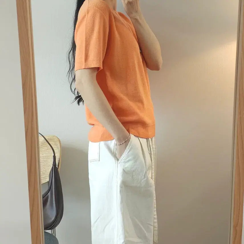 [BUNJANG] Orange Short-Sleeve Knit Top / (F)빨주노초 여성 반팔 니트 오렌지 L2W2936