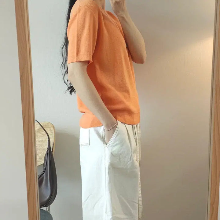 [BUNJANG] Orange Short-Sleeve Knit Top / (F)빨주노초 여성 반팔 니트 오렌지 L2W2936