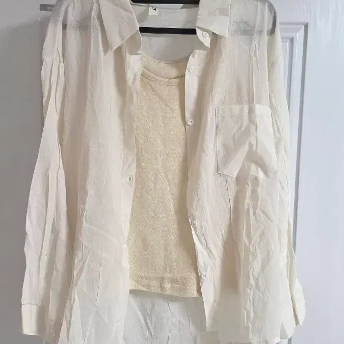 [BUNJANG] See-Through Shirt and Camisole Set (Size 55-77) / 새상품 시스루셔츠나시세트(55-77)