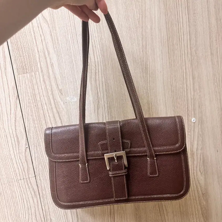 [BUNJANG] Brown Leather Shoulder Bag / 브라운 버클 소가죽 숄더백