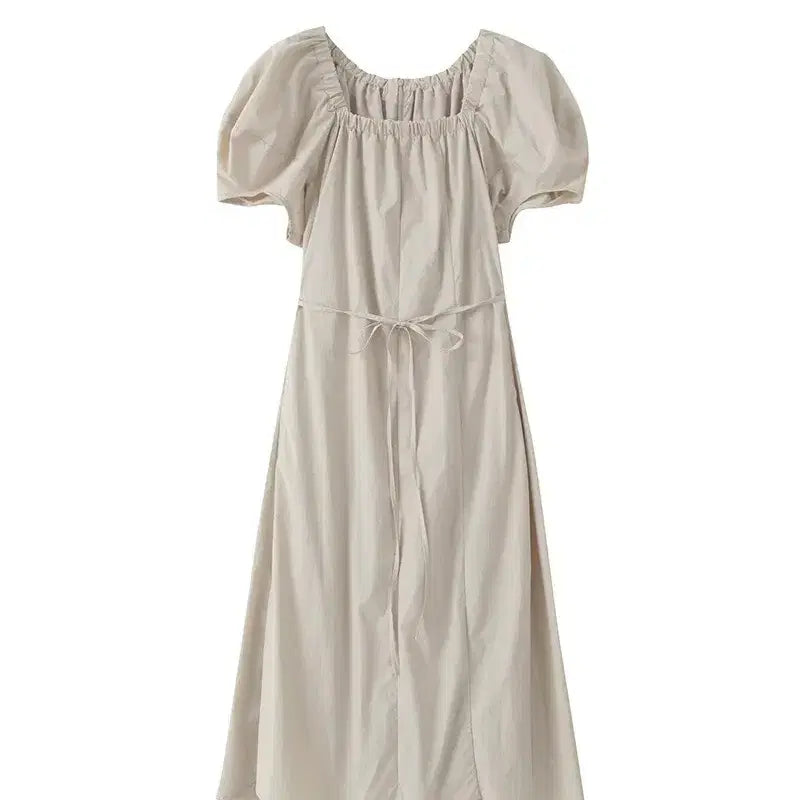 [BUNJANG] Etmont Puff Sleeve Dress Beige Long Dress / 에트몽 라인 디테일 퍼프소매 드레스롱원피스 베이지 55~77 프리사이즈