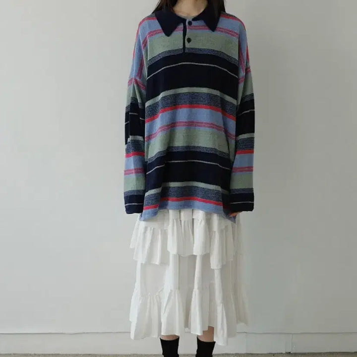 [BUNJANG] A.Y. Seoul Stripe Terry Knit Pullover Mint / 아유서울 스트라이프 테리니트 풀오버 민트색