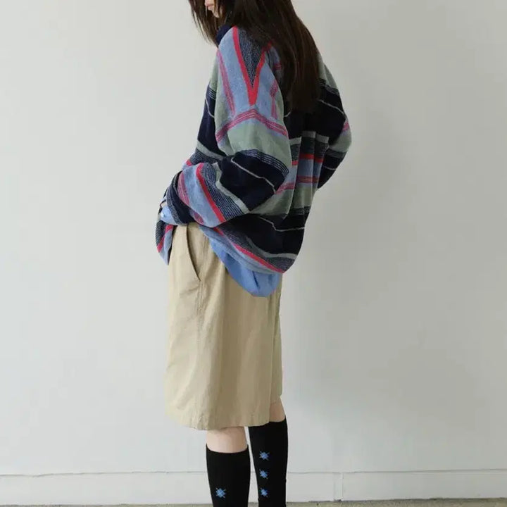 [BUNJANG] A.Y. Seoul Stripe Terry Knit Pullover Mint / 아유서울 스트라이프 테리니트 풀오버 민트색