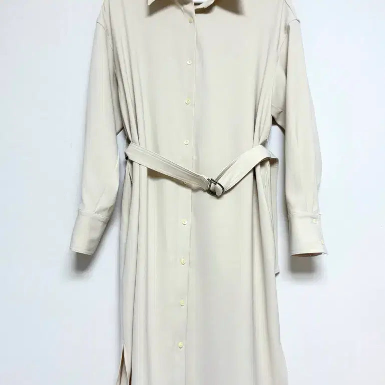 [BUNJANG] LVB Ivory Long Shirt Dress / 아이보리 셔츠 롱 원피스 벨트 여유핏 간절기 아우터