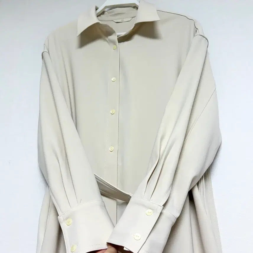 [BUNJANG] LVB Ivory Long Shirt Dress / 아이보리 셔츠 롱 원피스 벨트 여유핏 간절기 아우터
