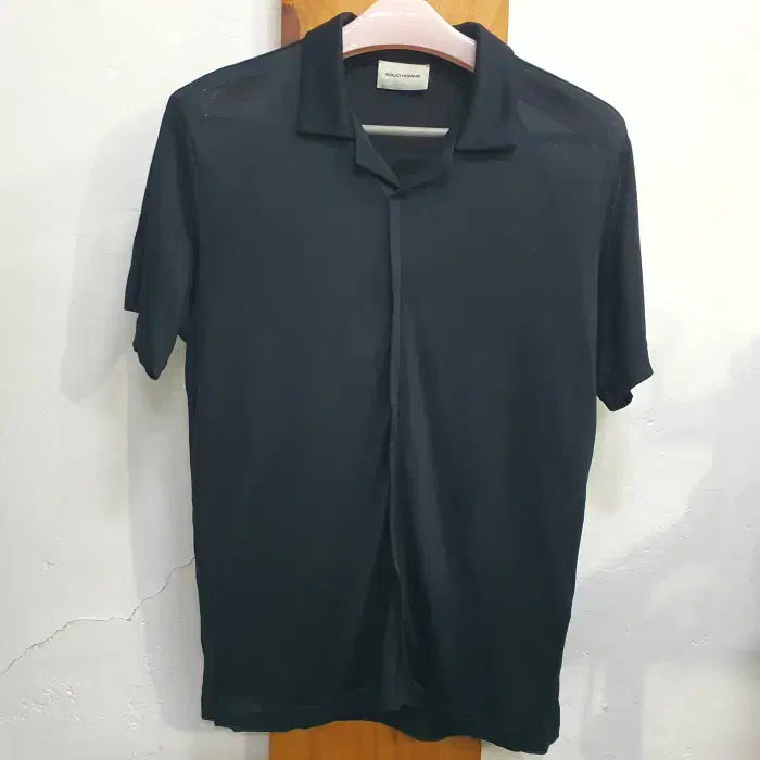 [BUNJANG] Solid Homme Black Shirt-Style Short Sleeve T-shirt (Size 100) / 솔리드옴므 블랙 셔츠형 반팔티(100)