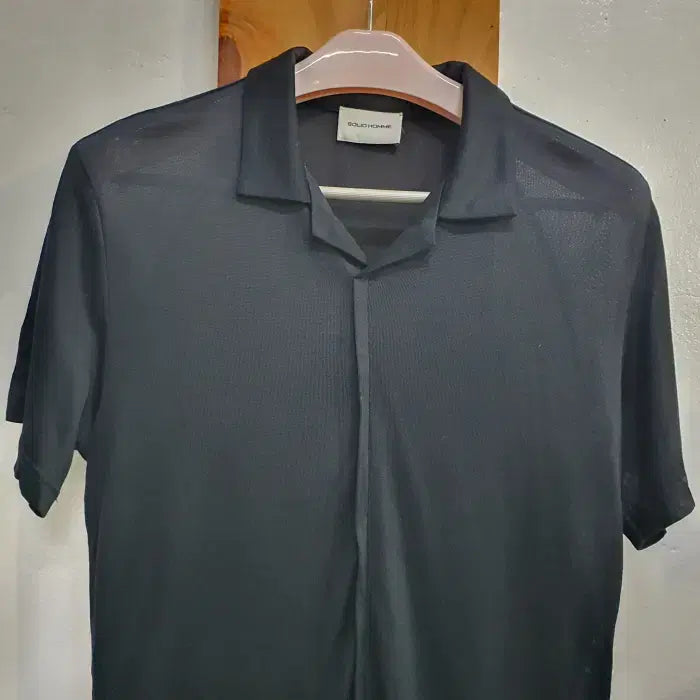 [BUNJANG] Solid Homme Black Shirt-Style Short Sleeve T-shirt (Size 100) / 솔리드옴므 블랙 셔츠형 반팔티(100)