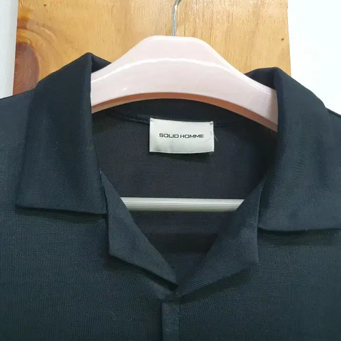 [BUNJANG] Solid Homme Black Shirt-Style Short Sleeve T-shirt (Size 100) / 솔리드옴므 블랙 셔츠형 반팔티(100)