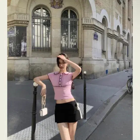 [BUNJANG] Seooocookie Pink Shirring Pintuck T-Shirt / 서쿠키 핑크 셔링 핀턱 티셔츠 새상품
