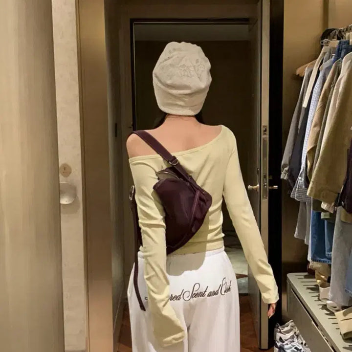 [BUNJANG] Vaydelhi Pub Off-Shoulder Long Sleeve T-Shirt - Lemon / 새상품) 베이델리 퍼브 오프셜더 긴팔 티셔츠 레몬