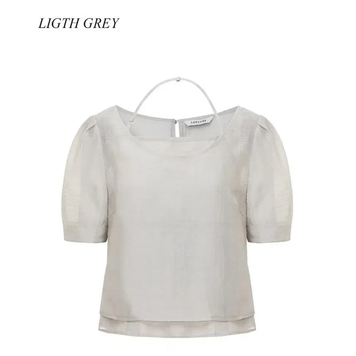 [SOLD OUT] 루에브르 홀터넥 레이어드 블라우스 (s) light grey