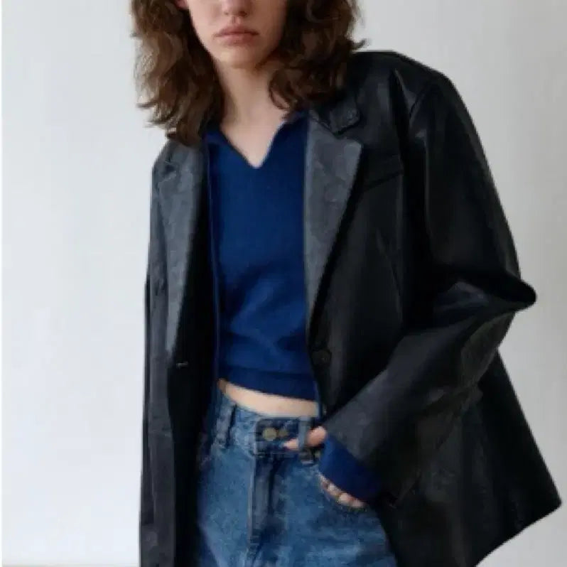 [BUNJANG] BrendaBrendon Black Leather Blazer / 브렌다브렌든 블랙 레더자켓 artificial leather 블레이저