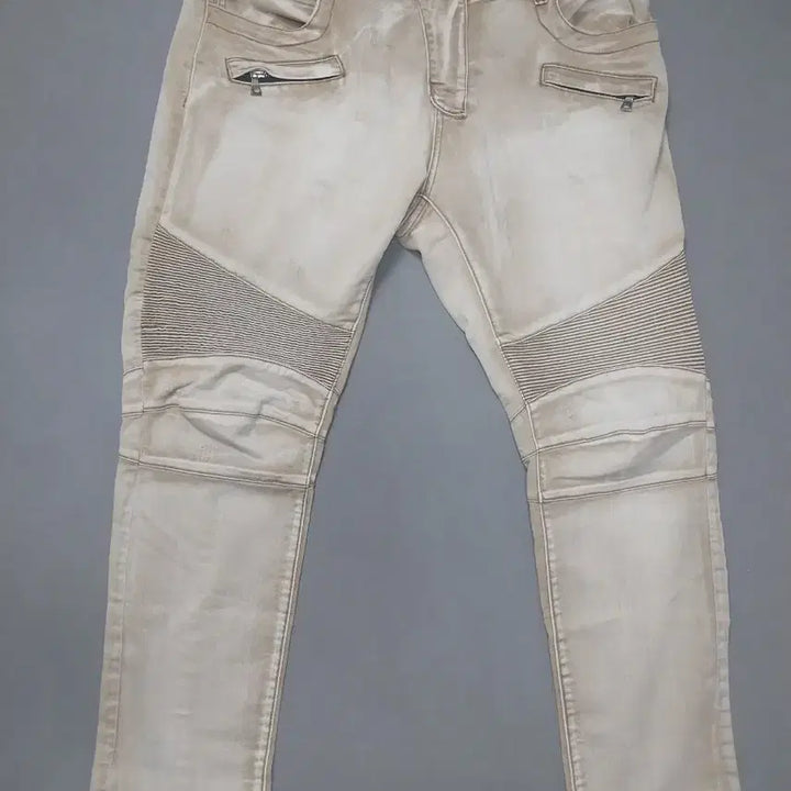 [BUNJANG] Balmain Washed Beige Biker Chino Pants / [36] 발망 워싱 베이지 바이커 치노 팬츠