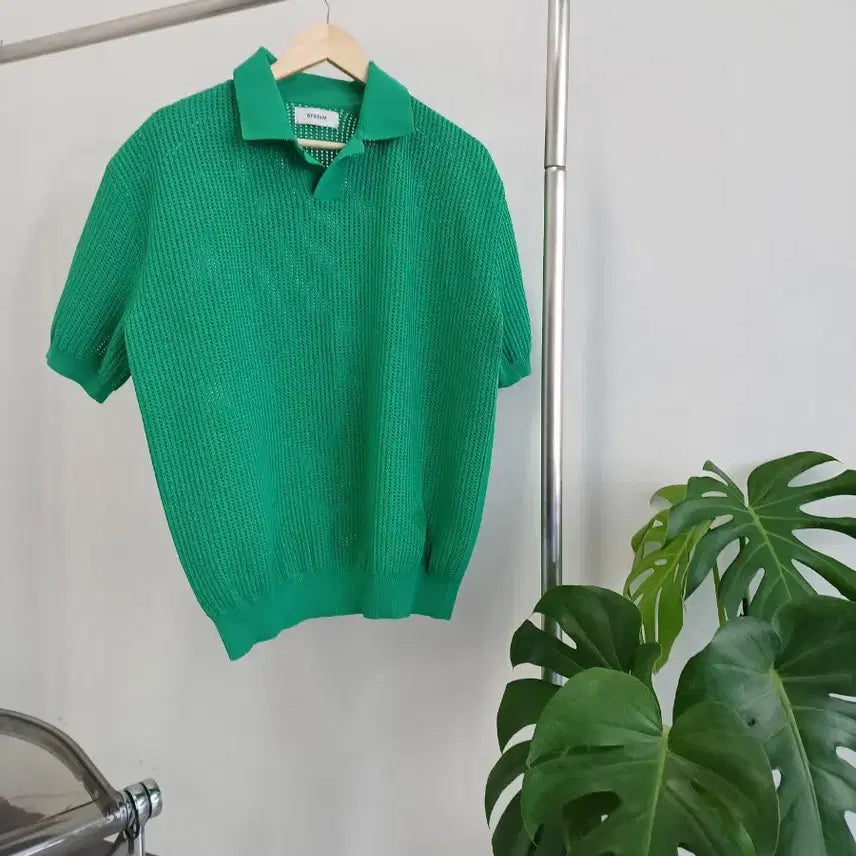 [BUNJANG] System Homme Eyelet Open Collar Knit Top / 시스템옴므 아일렛 오픈칼라 니트 탑 100