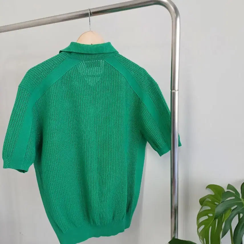 [BUNJANG] System Homme Eyelet Open Collar Knit Top / 시스템옴므 아일렛 오픈칼라 니트 탑 100