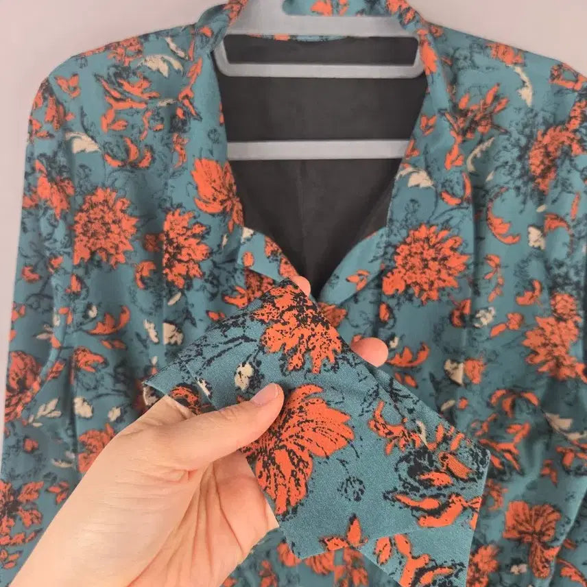 [BUNJANG] F Span Floral Pleated Long Sleeve Maxi Dress / [무료배송]여성 F 스판 플라워 플리츠 타이 긴팔 롱 원피스