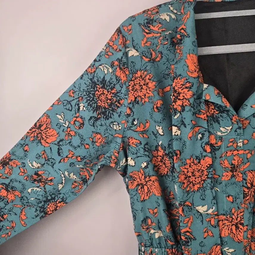 [BUNJANG] F Span Floral Pleated Long Sleeve Maxi Dress / [무료배송]여성 F 스판 플라워 플리츠 타이 긴팔 롱 원피스