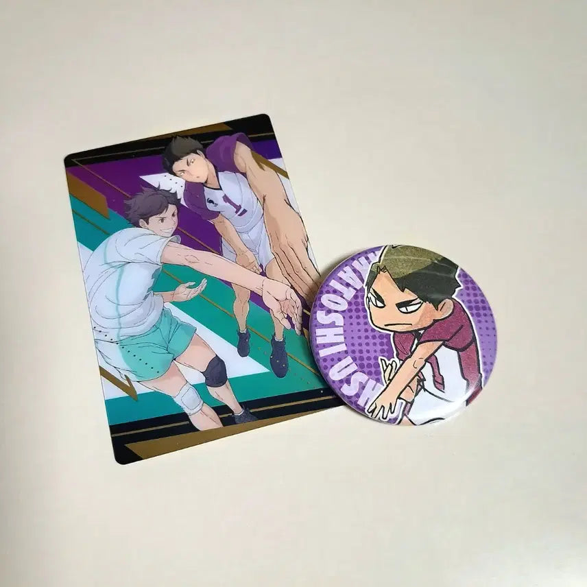 [BUNJANG] Haikyu!! Ushijima Wakatoshi Pin Badge &amp; Wafer Card Bundle Set / (일괄) 하이큐!! 우시지마 공식 핀뱃지 웨하스 카드 set
