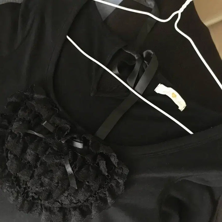 [BUNJANG] Vintage Black Lace Frill Blouse Dress / 일본빈티지 원피스 블라우스 레이스 프릴 슬립 블랙갸루 페어리 헤이세이