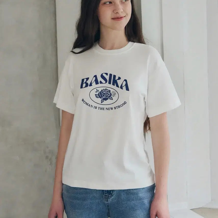 [BUNJANG] BASICA Rose Printing Short-Sleeve T-Shirt / 바시카 로즈 프린팅 반팔 티셔츠