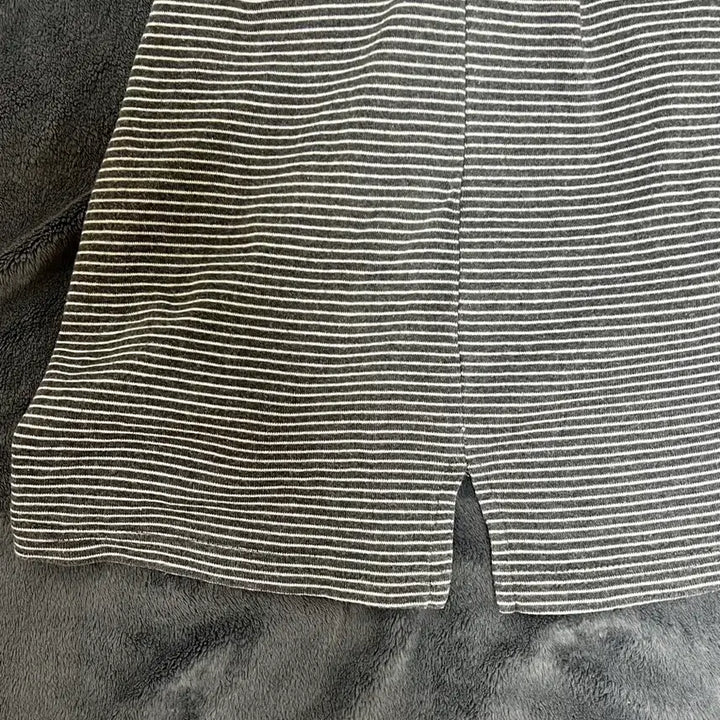 [BUNJANG] Charcoal &amp; White Stripe 7/10 Sleeve T-Shirt / 챠콜&amp;화이트 스트라이프 7부티셔츠