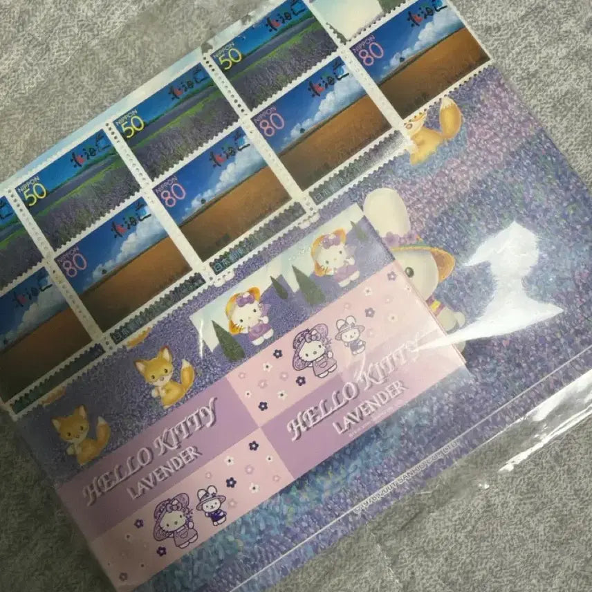 [BUNJANG] Hello Kitty Lavender Stamp and Letter Set / 고전 헬로키티 라벤더 우표 + 편지지 세트(01년)
