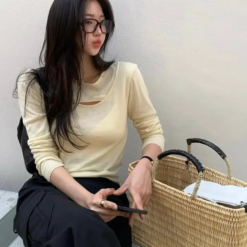 [BUNJANG] Love Me U Maison Slit Knit Top / 새상품)러브미우 메종트임니트