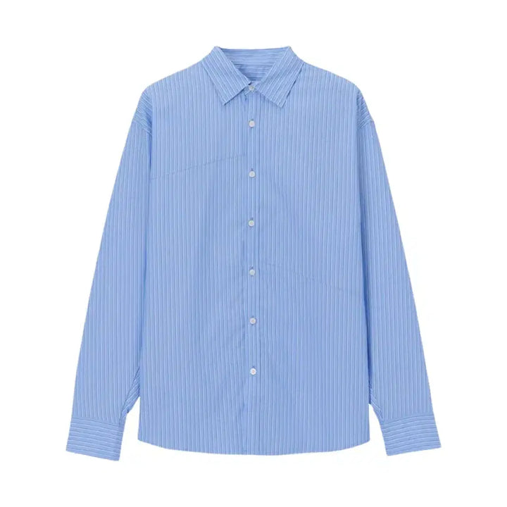 [BUNJANG] Typing Mistake Pleated Shirt Blue Stripe / 타이핑 미스테이크 플리츠 셔츠 블루 스트라이프