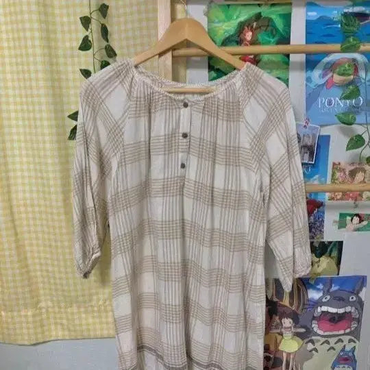 [SOLD OUT] 일본빈티지 하나모토 코지모리 브라운 체크 7부 블라우스