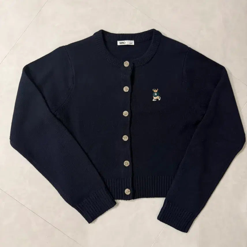 [BUNJANG] SPAO Embroidered Cropped Cardigan Navy L / 스파오 자수 크롭 가디건 네이비 L