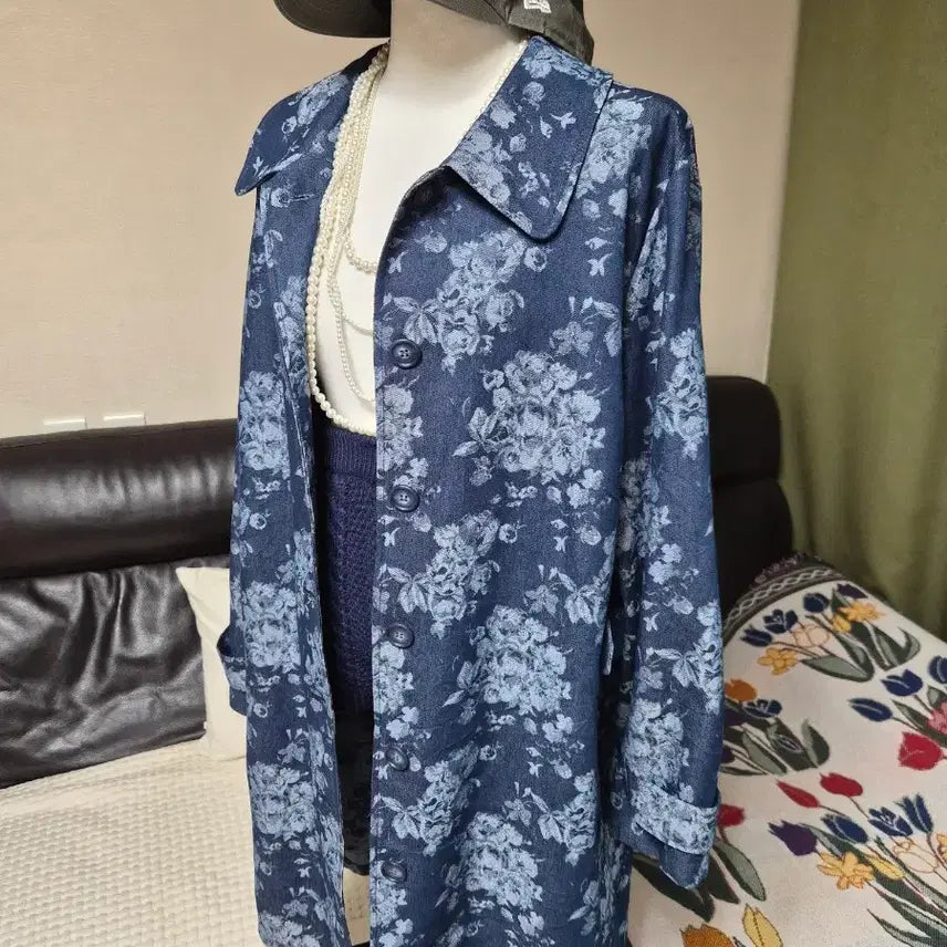 [SOLD OUT] 새상품 고퀄 부케플라워 데님 트렌치 자켓