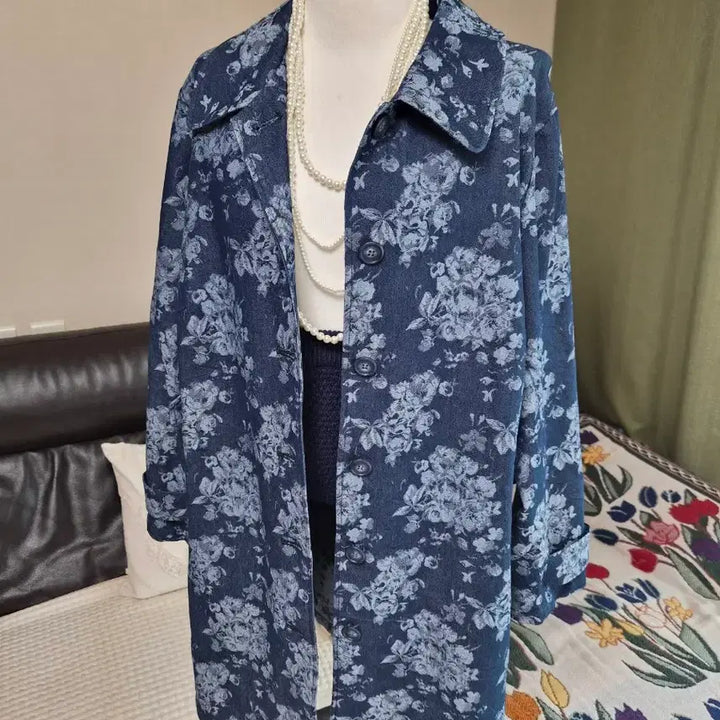[SOLD OUT] 새상품 고퀄 부케플라워 데님 트렌치 자켓
