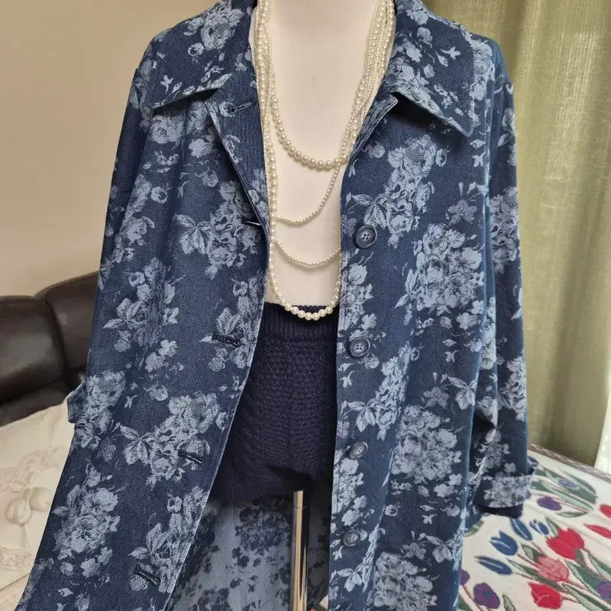 [SOLD OUT] 새상품 고퀄 부케플라워 데님 트렌치 자켓