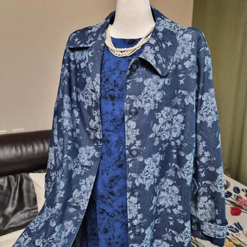 [SOLD OUT] 새상품 고퀄 부케플라워 데님 트렌치 자켓