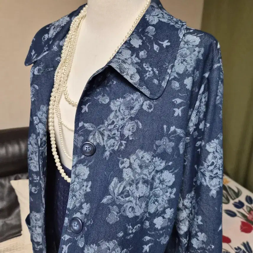 [SOLD OUT] 새상품 고퀄 부케플라워 데님 트렌치 자켓