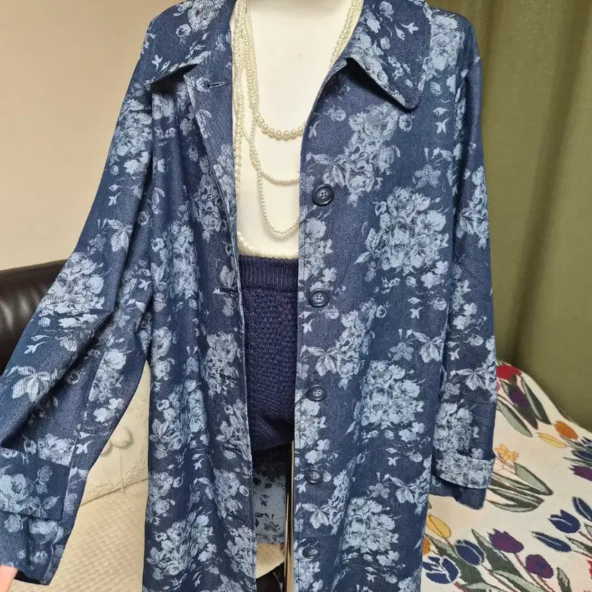 [SOLD OUT] 새상품 고퀄 부케플라워 데님 트렌치 자켓
