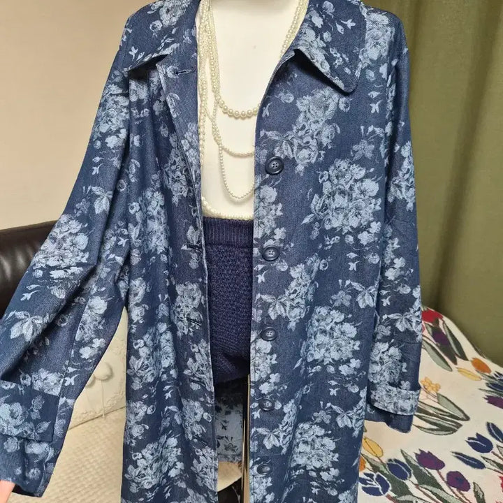 [SOLD OUT] 새상품 고퀄 부케플라워 데님 트렌치 자켓
