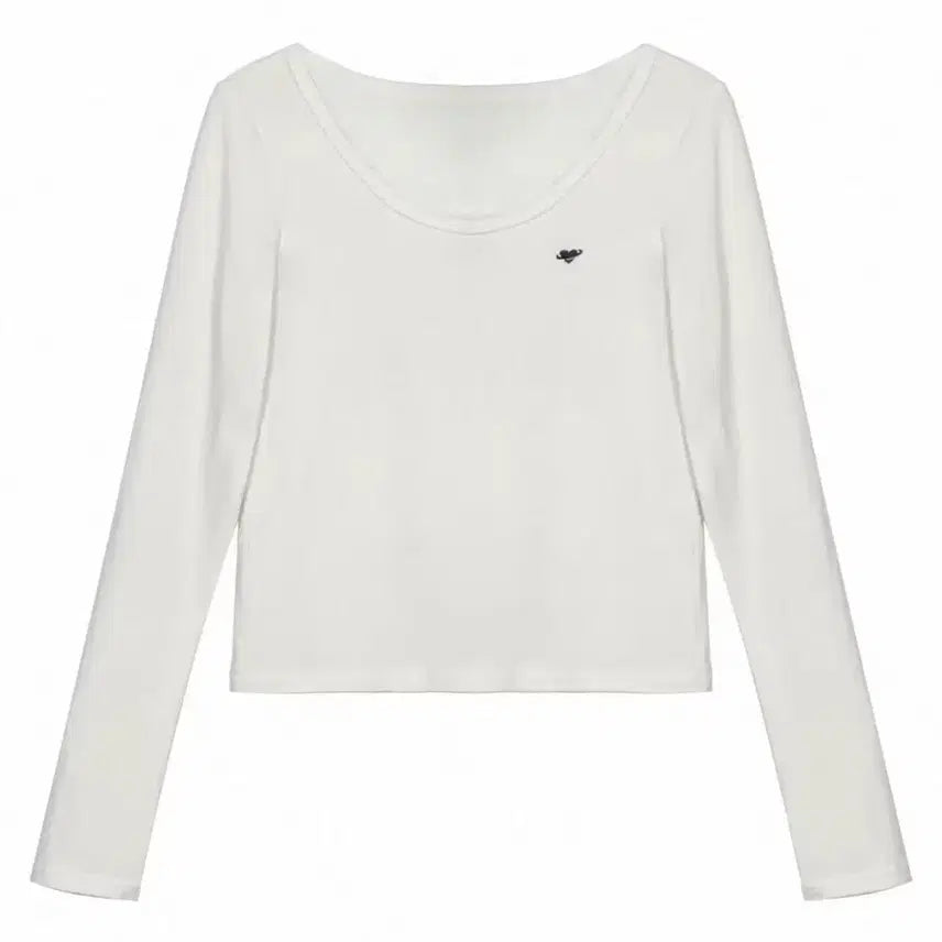 [BUNJANG] White Heart Embroidered Long-Sleeve T-Shirt / 화이트 하트 자수 긴팔 티셔츠