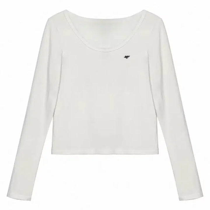 [BUNJANG] White Heart Embroidered Long-Sleeve T-Shirt / 화이트 하트 자수 긴팔 티셔츠